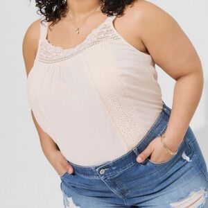 NWT Torrid Washable Gauze Flowy Crochet Trim Cami Baby Pink 00